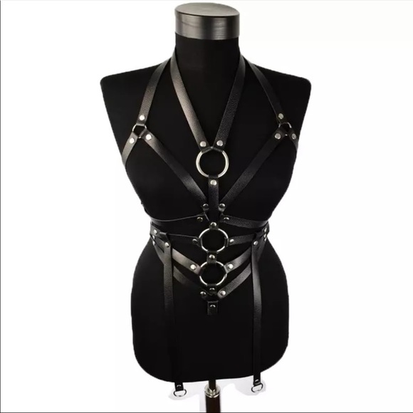 Black Leather Full Body Harness Belts main image 9